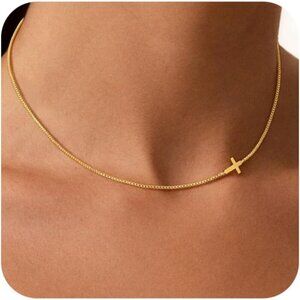 Women's 2-gold 14k Gold Plated Cross Choker Minimalist Simple Dainty Necklaces